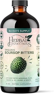 Soursop Bitters Liquid 32 Ounces - 64 Servings - 20 Herb Formula with Soursop, Moringa, Sea Moss, Turmeric, Ginger & Cayenne | Gut Health, Natural Cleanse & Daily Wellness | Vegan & Organic