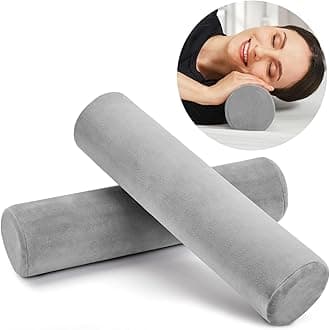 AllSett Health 2 Pack Neck Roll Cervical Pillow for Neck Pain Relief - Memory Foam Neck Pillow for Bed | Round Neck Pillows for Sleeping | Bolster Pillow for Bed, Legs and Back, Grey