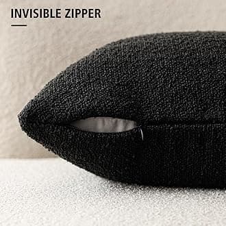 Foindtower Set of 2, Decorative Textured Boucle Throw Pillow Covers Accent Solid Lumbar Pillow Cases Cozy Couch Cushion Case for Chair Sofa Bedroom Living Room Home Decor 12 x 20 Inch Black