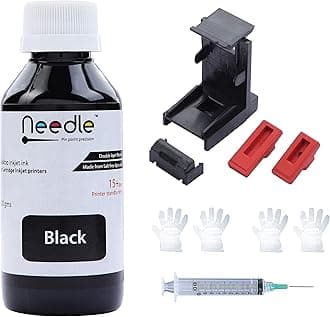 needle ; Pin point precision Black Refill Kit with Suction Tool Combo Pack of High Yield Inkjet Cartridge Ink Refill Compatible for HP and Canon Cartridge Printers - 100ml Per Bottle (Black)