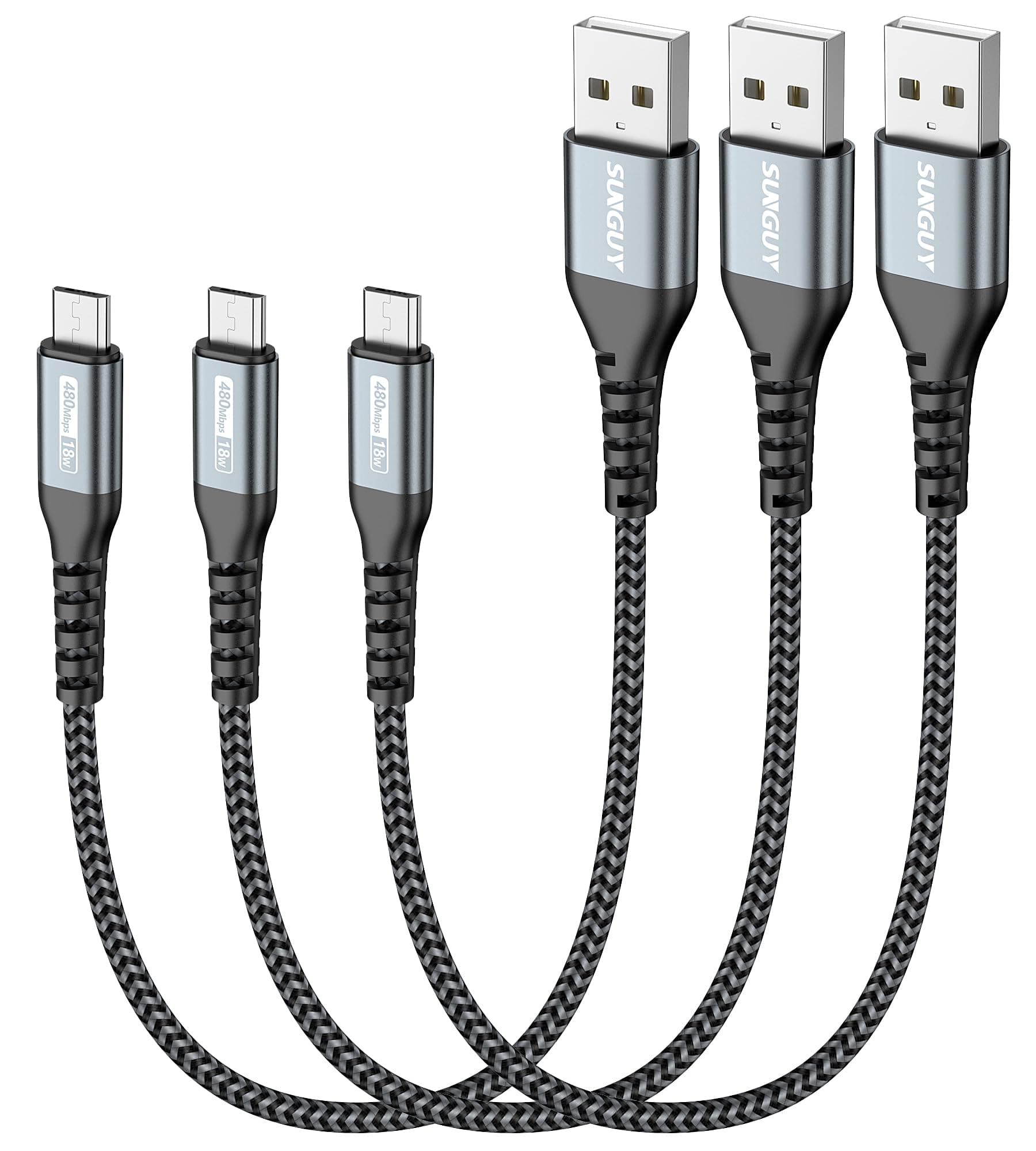 Micro USB Cable 1FT[3Pack], 18W Short USB to Micro USB Cable Fast Charging USB 2.0 Data Sync Nylon Braided for Samsung Galaxy S7 Edge S6, Android Phone, PS4