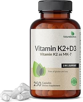 Vitamin K2 (MK7) with D3 Supplement - Non-GMO Formula - 5000 IU Vitamin D3 & 90 mcg Vitamin K2 MK-7, 250 Vegetarian Capsules