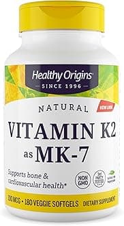 Healthy Origins Vitamin K2 100 mcg (MK-7, Non-GMO, Gluten Free, Cardiovascaular Support, Bone Support), 180 Veggie Gels