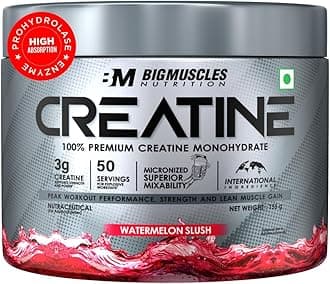 Bigmuscles Nutrition Creatine [155g, 50 Servings]|Watermelon Slush | Micronized Creatine Monohydrate To Support Lean Muscle Repair & Recovery|Increase Strength&Athletic Performance,Powder, 1 count