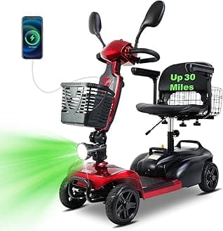 30 Miles Long Range 4 Wheel Electric Mobility Scooter with 350W Motor, Foldable Mobility Scooter for Adults/Seniors - 300 lb Capacity, 720Wh Lithium Battery, Dual Baskets