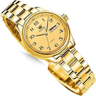 OLEVS Luxury Ladies Watches,Women's Watch with Day and Date,Female Watch for Small Wrist,Gold Stainless Steel Watches for Women,Easy Read Ladies Wrist Watches Waterproof（Adjustable Strap