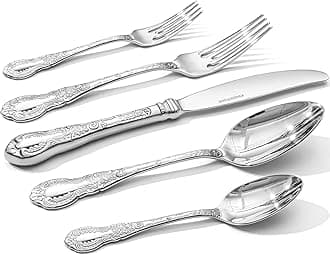 - KINGSTONE Vintage Carved Silverware Set, 40-Piece 18/10 Stainless Steel Flatware Cutlery Set with Retro Royal Thick Handle, Tableware Utensils for Home, Restaurant, party, Wedding, Dishwasher Safe