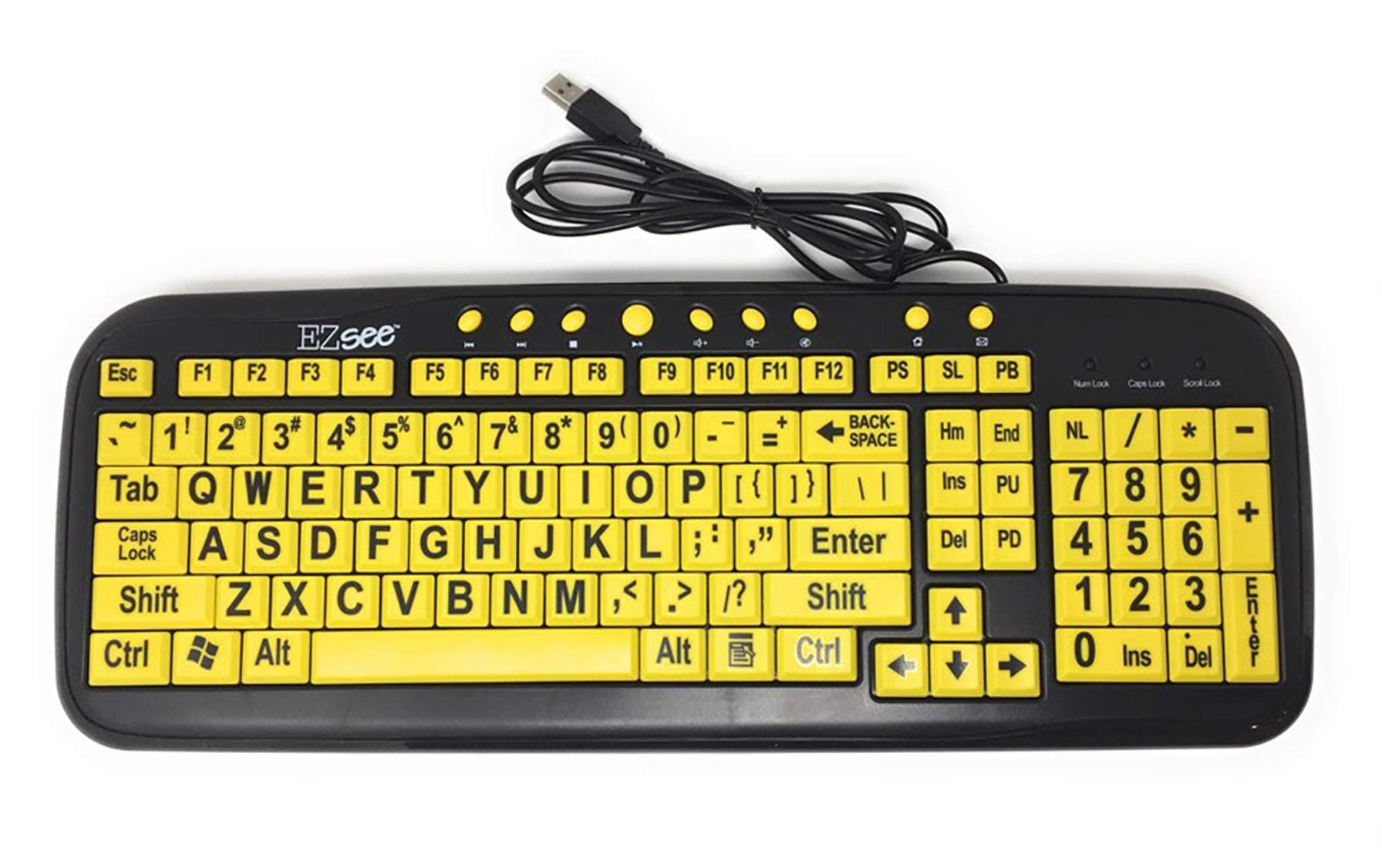 New and Improved: EZSee by DC - Large Print Computer Keyboard USB Wired (Yellow Keys with Black Jumbo Oversized Print Letters) for Visually Impaired Individuals, Low Vision, or Low Light for Seniors