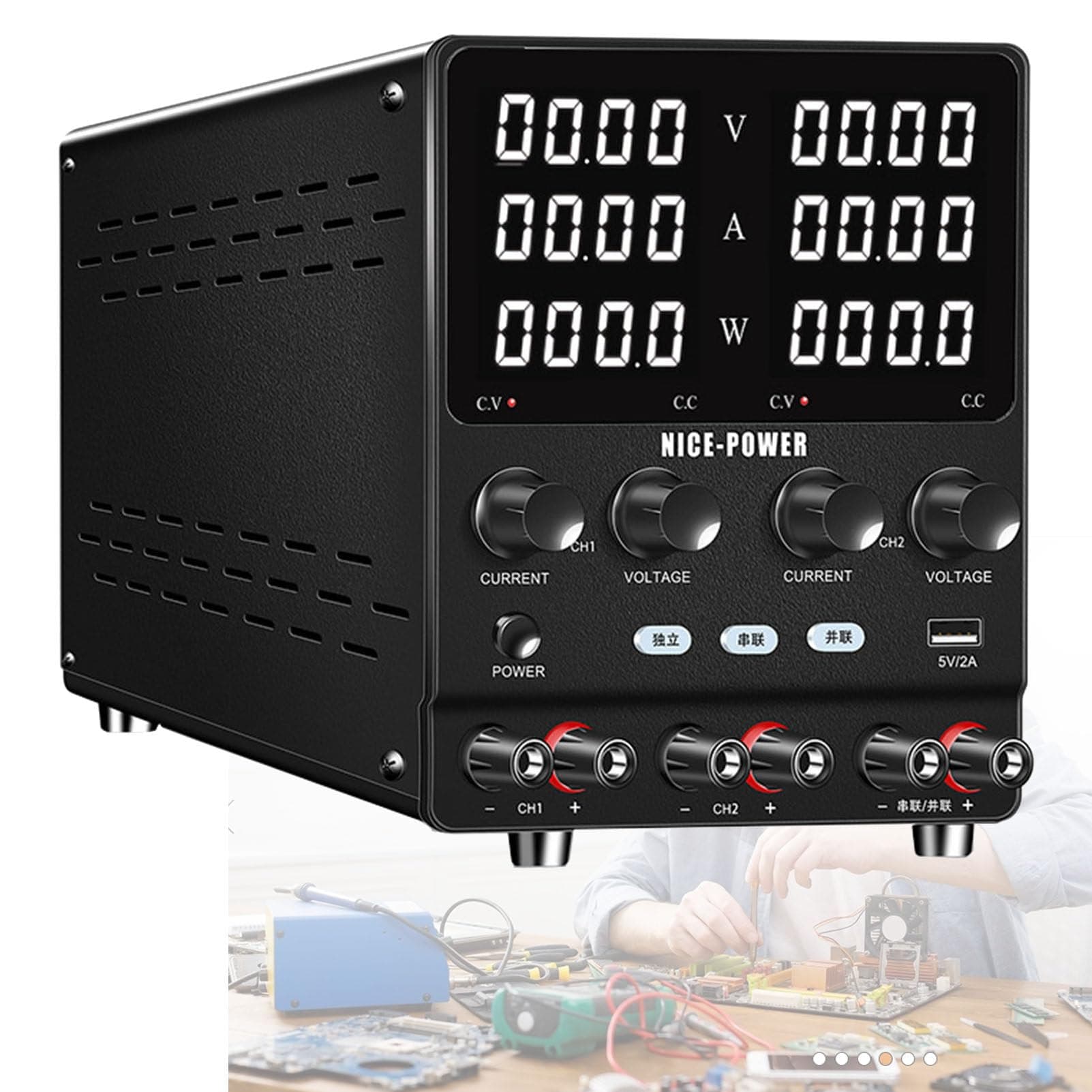 Dual DC Power Supply, Adjustable Switching Regulated Bench Power Supply with 4-Digit LED Display & Overcurrent Protection for Laboratories and DIY Projects, 60V 5A