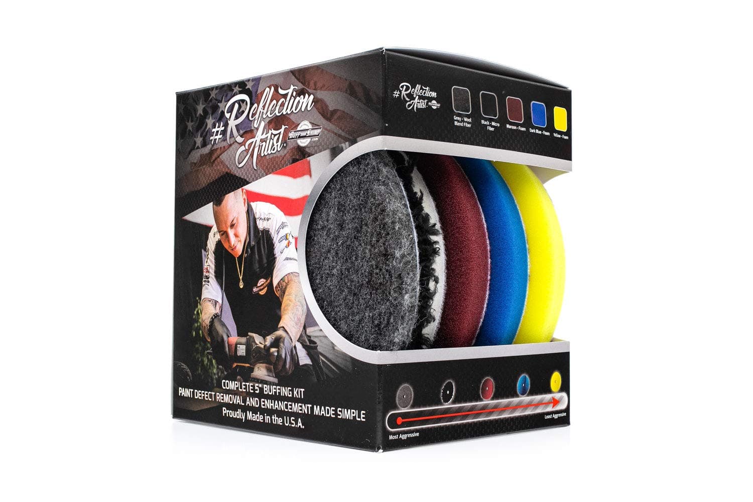 Buff and Shine Reflection Artist Complete 6" Buffing Kit - Combination of Five Pads, URO line, Easy to Use Combo