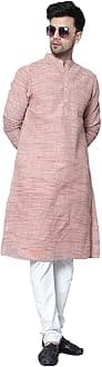 LATEST CHIKAN Men's Cotton Regular Textured Long Kurta Full Sleeves - Casual Ethnic Wear