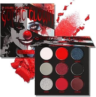 Afflano Black Red Eyeshadow Palette Goth Clown Halloween Makeup, White Silver Glitter Metallic Burgundy Black Eyeshadow Palette Highly Pigmented, Joker Vampire Christmas True Red Smoky Eye Makeup