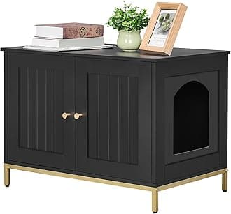 Cat Litter Box Enclosure, Cat Washroom Furniture with Metal Frame, Pet House, Fit Most of Litter Box, Modern Style, Black and Gold