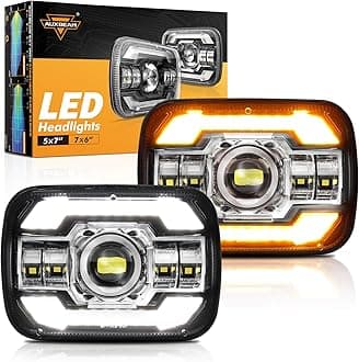 Auxbeam 5x7 7x6 LED Headlights with DRL & Turn Signal High/Low Beam DOT Approved H6054 Led Rectangular Headlight for Jeep Wrangler YJ Cherokee XJ H6054 H5054 H6054LL 69822 6052 6053