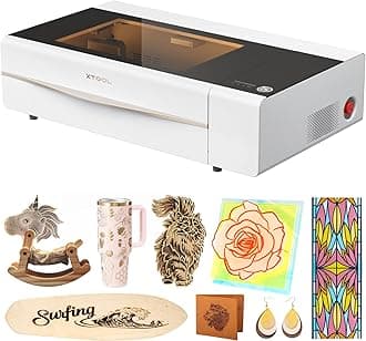 xTool P2S 55W CO2 Laser Cutter, Smart Desktop CO2 Laser Engraver and Cutter Machine, Dual Smart 16MP Cameras, 3D Curved Cylinder Engraving, Create with Wood and Metal Acrylic Glass Fabric Leather