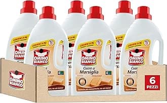 Omino Bianco - Liquid Washing Machine, 138 Washes, Respects Colours and Fabrics, Fresh Perfume with Heart of Marseille Essence, 1160 ml x 6 Packs