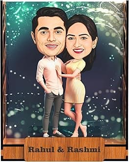 AVATAAR STUDIO Personalized Gift for Wife, Husband, Girlfriend, Boyfriend, Caricature Photo Frame Unique Design Customized Gift for Friends & Family (Couple 6) (MULTICOLOR, 10 INCHES) (MULTICOLOR, BOX)
