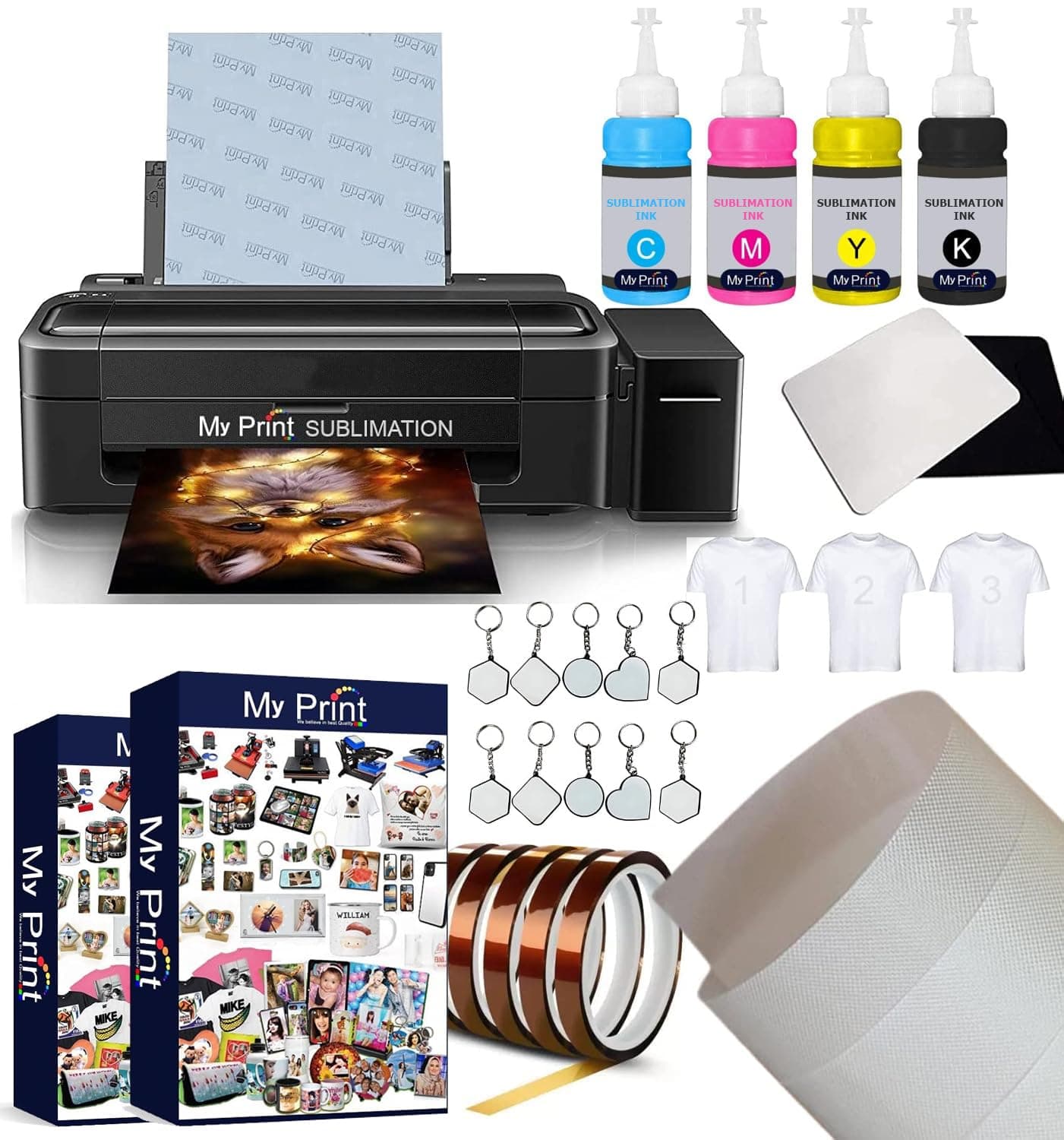 MY PRINT EPSON Printer L130 with Sublimation Ink, Including 200 Sublimation Paper, 3 Pcs T-Shirt, Mouse Pad 2 Pcs
