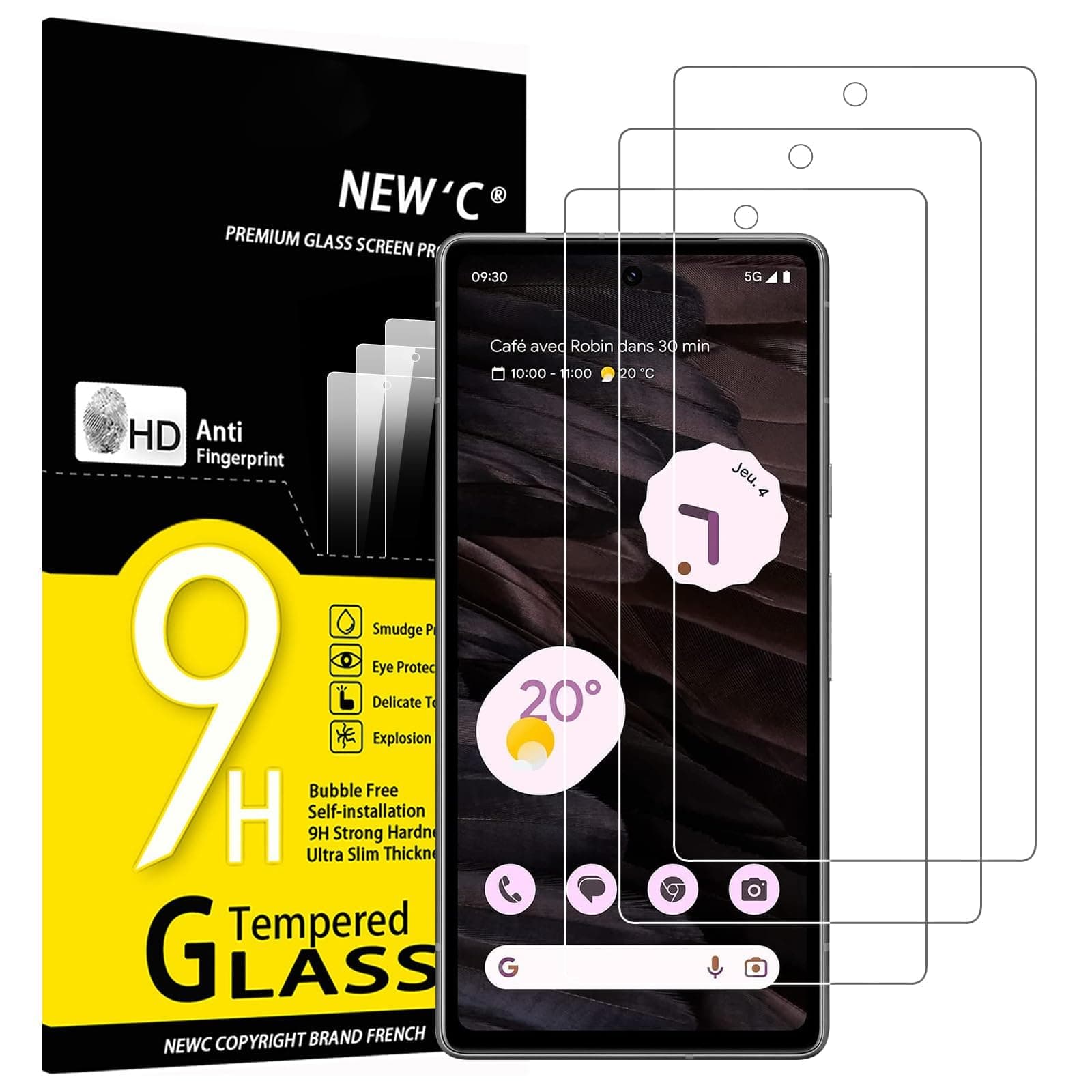 NEW'C 3 Pack Designed for Google Pixel 7a Screen Protector Tempered Glass, Bubble Free, Ultra Resistant