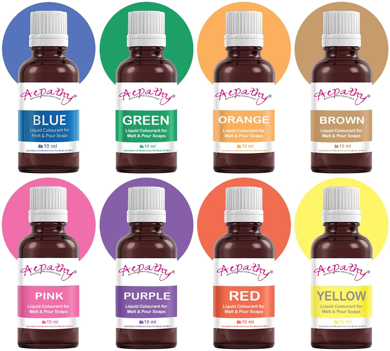 Aepathy DIY Kit Liquid Colors for Soap Making| Pack of 8 | Liquid Colourant for Melt & Pour Soaps 10 Ml Each | Soap Making Colour | Color for Melt & Pour Soaps