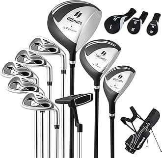 9/10 Pieces Men's Complete Golf Clubs Set, Golf Club Package Set with 460CC Driver, Fairway Wood & Hybrid, Irons, Putter, Portable Regular Golf Club Set