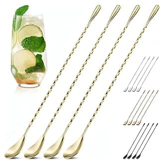 Bar Spoon Set of 4 – Gold Coffee Spoons for Pro and Home Use, Polished Stainless Steel Stirring Spoons with Twisted Spiral Handle - Cocktail Stirrers for Drinks Like Coffee, Smoothie, and Iced Tea