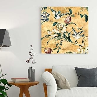 PAINTINGMANTRA Garden Theme Canvas Painting for Living Room, Home Decor Wall Hangings for Interior Decoration (Set of 1, Size - 22x22 Inch), Orange