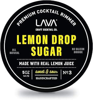 Premium Lemon Drop Sugar Cocktail Rimmer, All Natural Rimmer Sugar, Sweet & Sour, Real Lemons, Pure Cane Sugar, No Silicon Dioxide, with Easy Screw-On Lid - 5oz