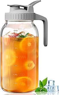 OneDream Glass Pitcher with Lid – 64oz Glass Mason Jar Pitcher with Wide Mouth, Airtight Seal, Leak-Proof, Spout Design – Ideal for Iced Tea, Sun Tea, Cold Beverages, and Home Entertaining