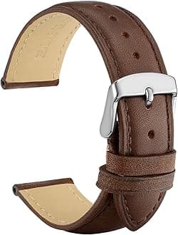 WOCCI 17mm Vintage Leather Watch Band for Men and Women, Silver Buckle (Dark Brown)