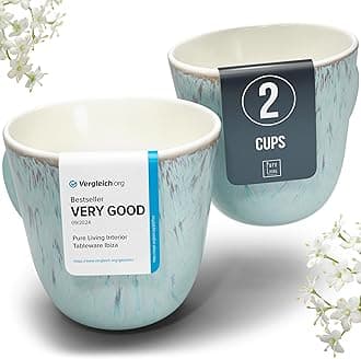 Stoneware Coffee Mugs Set of 2, Modern Beige-Blue, 14.5 Oz, Ceramic, Dishwasher & Microwave Safe
