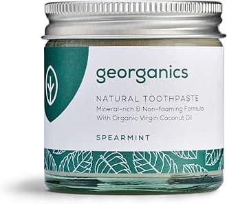 Georganics - Organic Mineral-Rich Teeth Whitening Toothpaste - Non-foaming Formula with Organic Virgin Coconut Oil - Vegan, SLS, Cruelty and Fluoride Free - Spearmint - 60ml