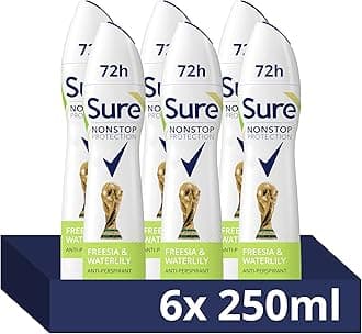 Sure Women Nonstop Protection Freesia & Water Lily Antiperspirant Deodorant Aerosol pack of 6 deodorant for women for 72-hour sweat and odour protection 250 ml, 250.0 milliliters