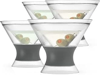 Freeze Insulated Martini Glasses Set of 4, Plastic Freezer Gel Chiller Double Wall Stemless Coupe and Cocktail Glass, 9 oz, Grey