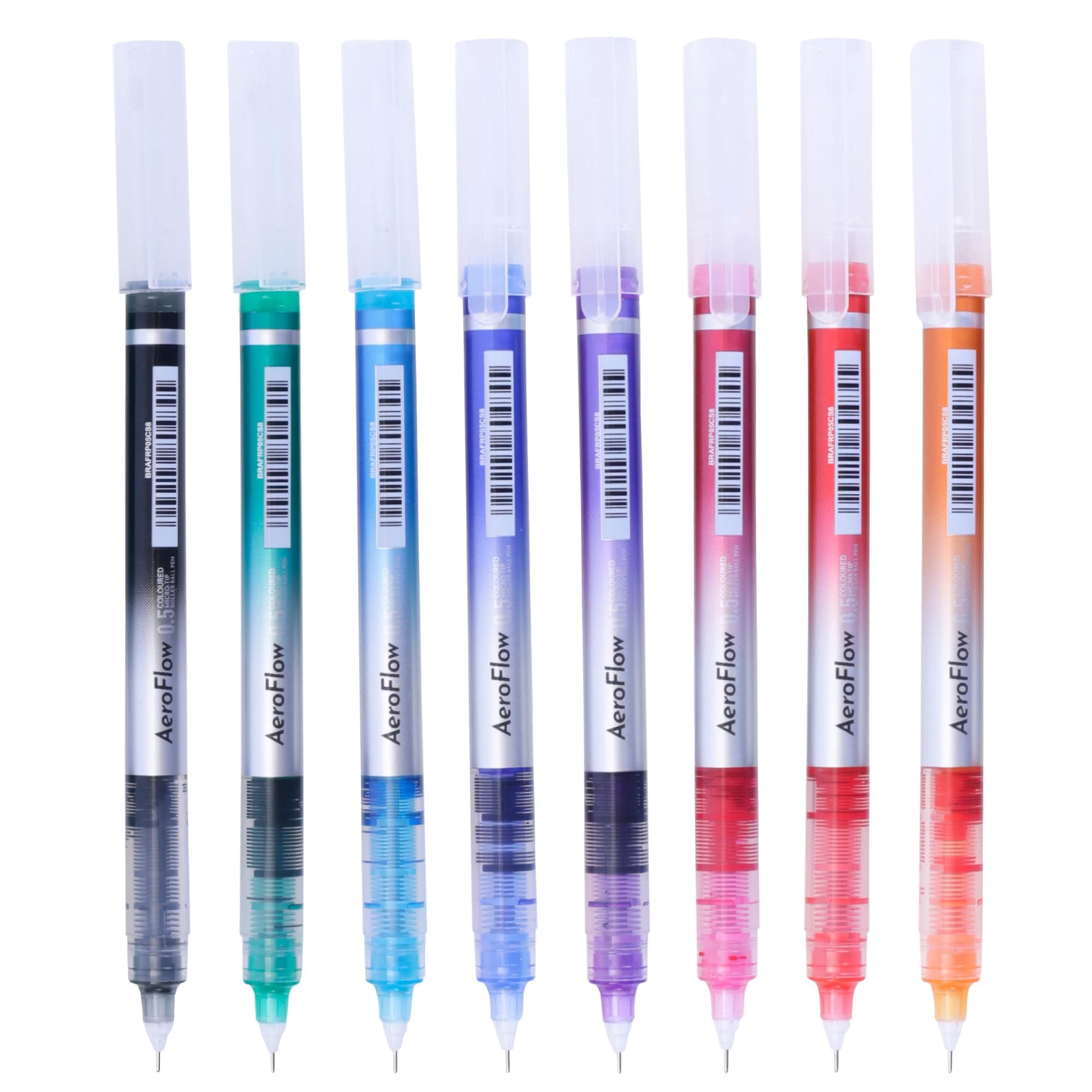 AeroFlow Coloured Micro-Tip Roller Ball Pen | Tip size - 0.5 mm - Set of 8 |Leakproof, Quick Dry, Acid-Free, Non-Toxic,Fade Resistant,Ideal for Drawing,Doodling, Office, Stationery, School use