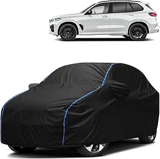 FAVY All Weather Resistant Car Body Cover Compatible with BMW X5M Scratch Proof, Anti-Dust, UV Protection with Windproof Buckle Strap and Mirror Pockets, Bottom Elastic Fitted-Black