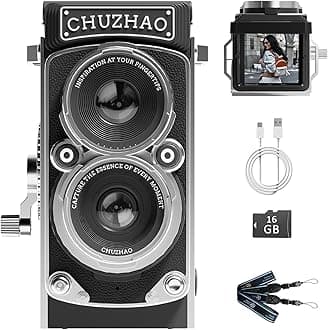CHUZHAO Vintage Mini Digital Camera, Retro-Style Point and Shoot, 1080P Video & Photo Autofocus, Portable Compact Pocket Camera with 16GB Card for Beginners Teens Adults Black