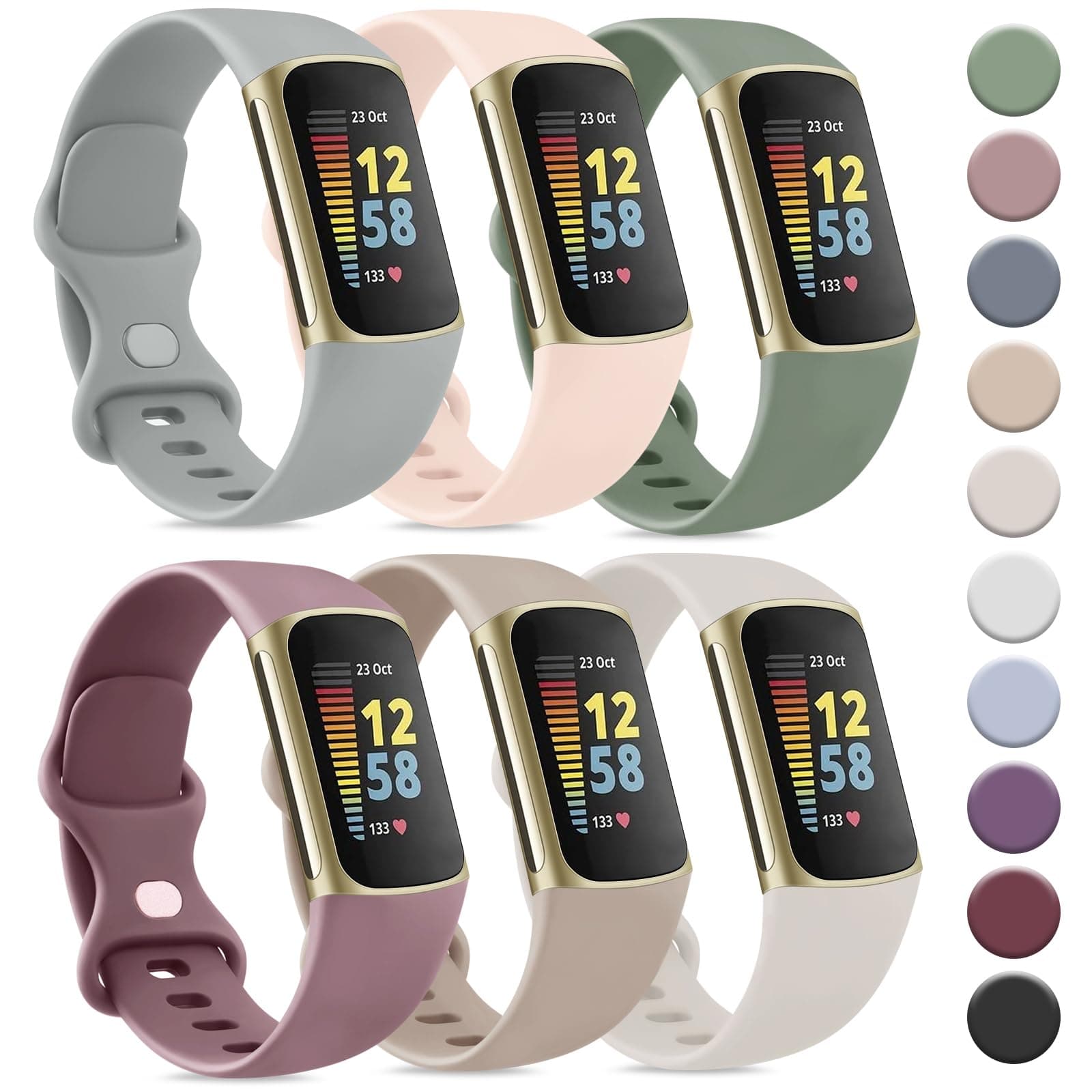 6 PACK Sport Bands Compatible with Fitbit Charge 6 / Fitbit Charge 5 Bands for Women Men, Soft Silicone Waterproof Straps Replacement Wristbands Compatible for Fitbit Charge 5 / Charge 6 Fitness Tracker(6 Pack)