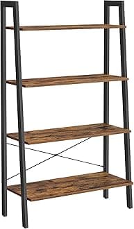 VASAGLE Ladder Shelf, 4-Tier Bookshelf, Bookcase, for Living Room, Bedroom, Kitchen, Home Office, Industrial Style, Steel Frame, Rustic Brown and Black LLS144B01