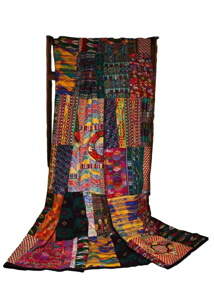 King-Size Mixed Huipile Guatemalan Patchwork Quilt Set