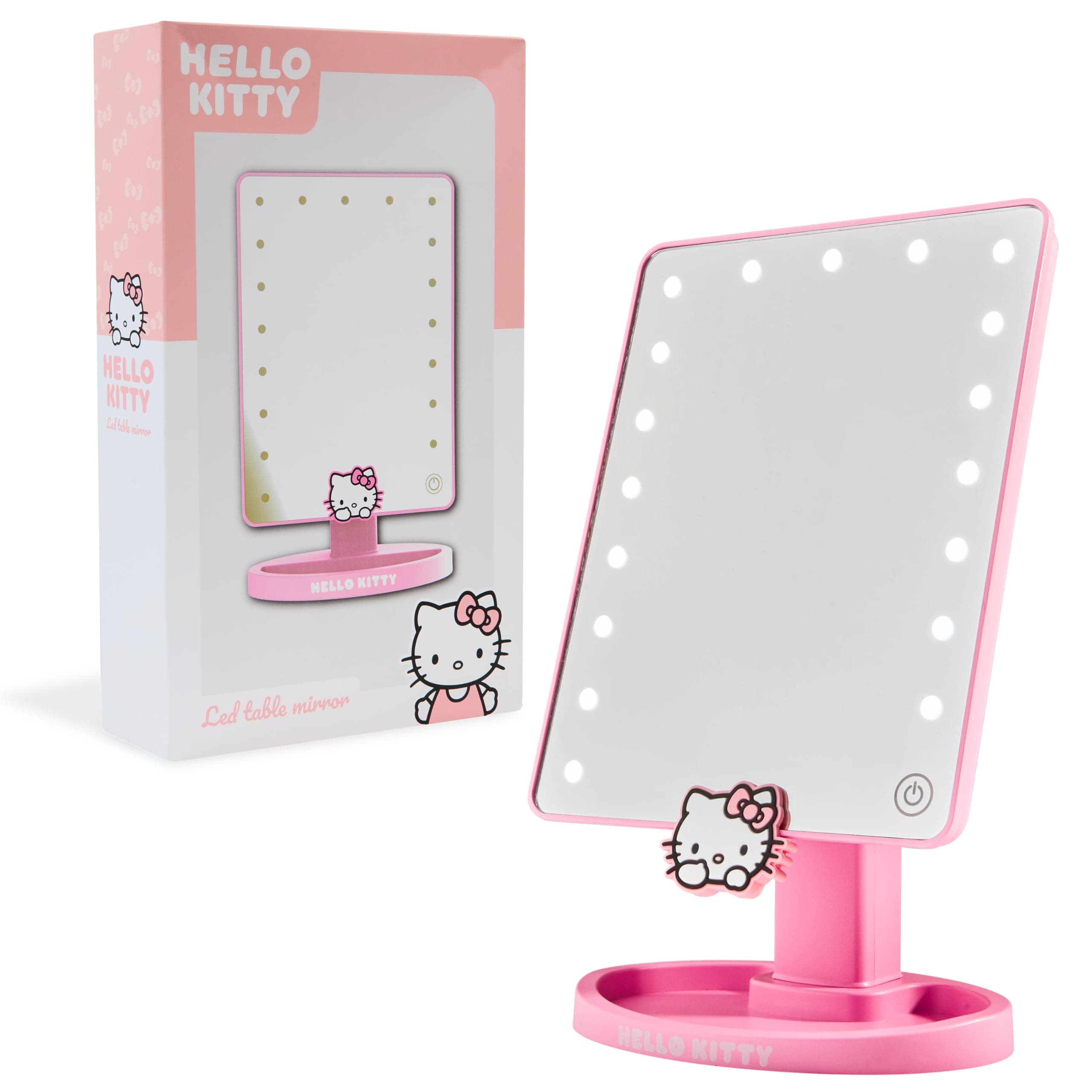 Hello Kitty Vanity Mirror with Trinket Tray LED Touch Screen Light Up Portable Beauty Makeup Mirror for Girls Teens Women Cute Kawaii Gifts