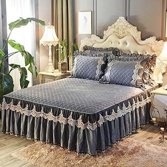 Warm Ruffled Luxury Bed decoration Pleated Base valance sheet Quilted fitted Bedspread Wrap around style With 18" drop-H Twinch2