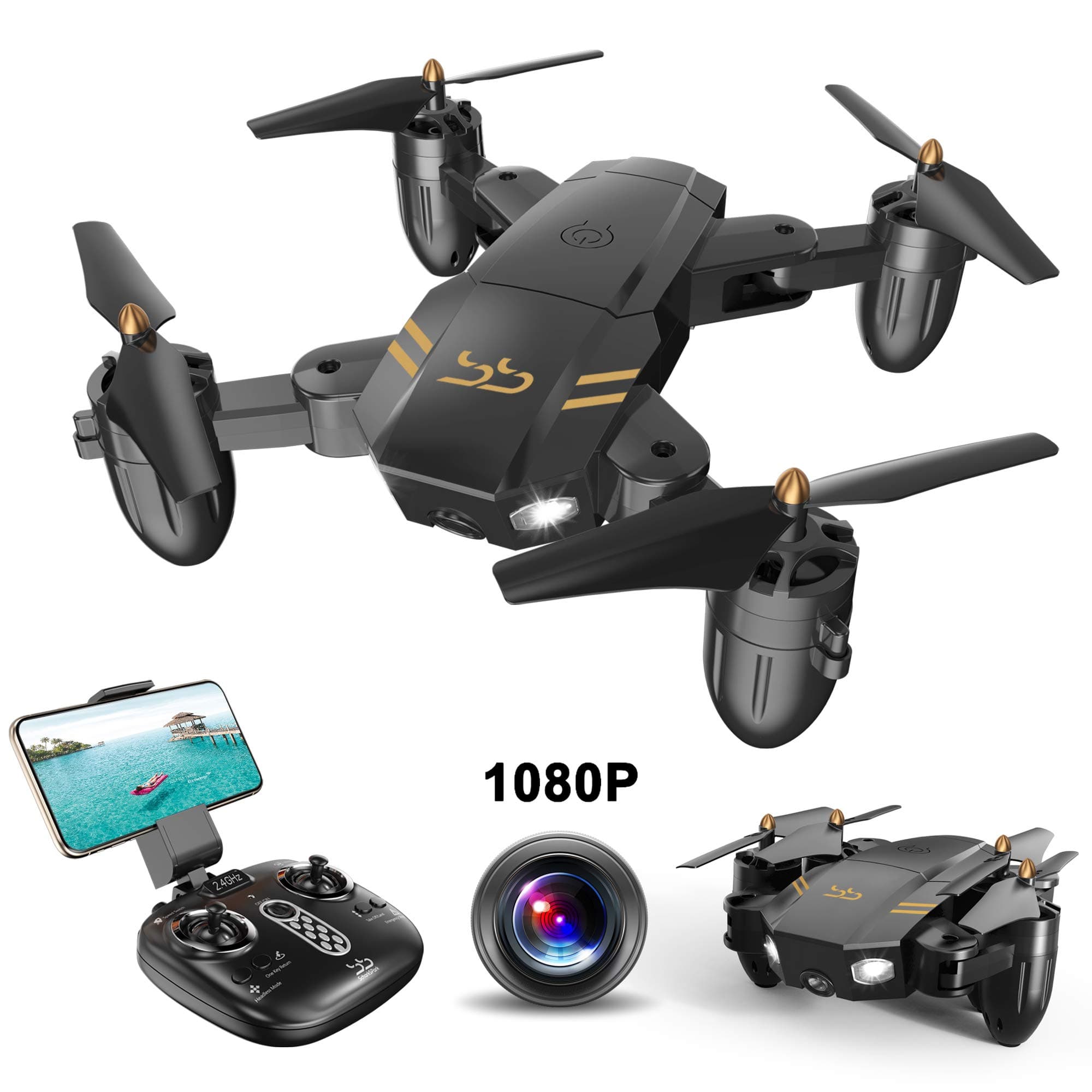 Drone Guard for Beginners, Drone with 1080P FPV HD Camera/Video, Portable RC Quadcopter, 2.4G 6-Axis Headless Mode Altitude One Key Return 3D Flips and Rolls Toys
