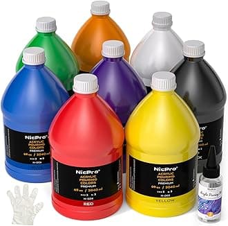 8 Colors Large Bulk Acrylic Pour Paint Set (69oz,2040ml) Premixed High Flow Art Pouring Paint Supplies Kit with Silicone Pour Oil, Gloves for Beginner Cell Creation Flow DIY, Ready to Pour