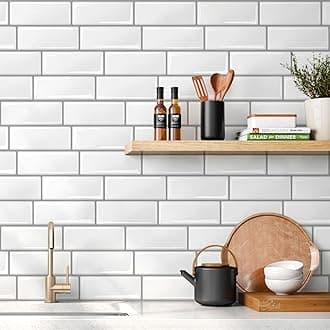 Livebor Peel and Stick Backsplash Wallpaper Kitchen Wallpaper 15.7inch x 196.8inch Tile Peel and Stick for Kitchen Countertop Tile Backsplash Contact Paper Waterproof Self Adhesive for Bathroom Vinyl