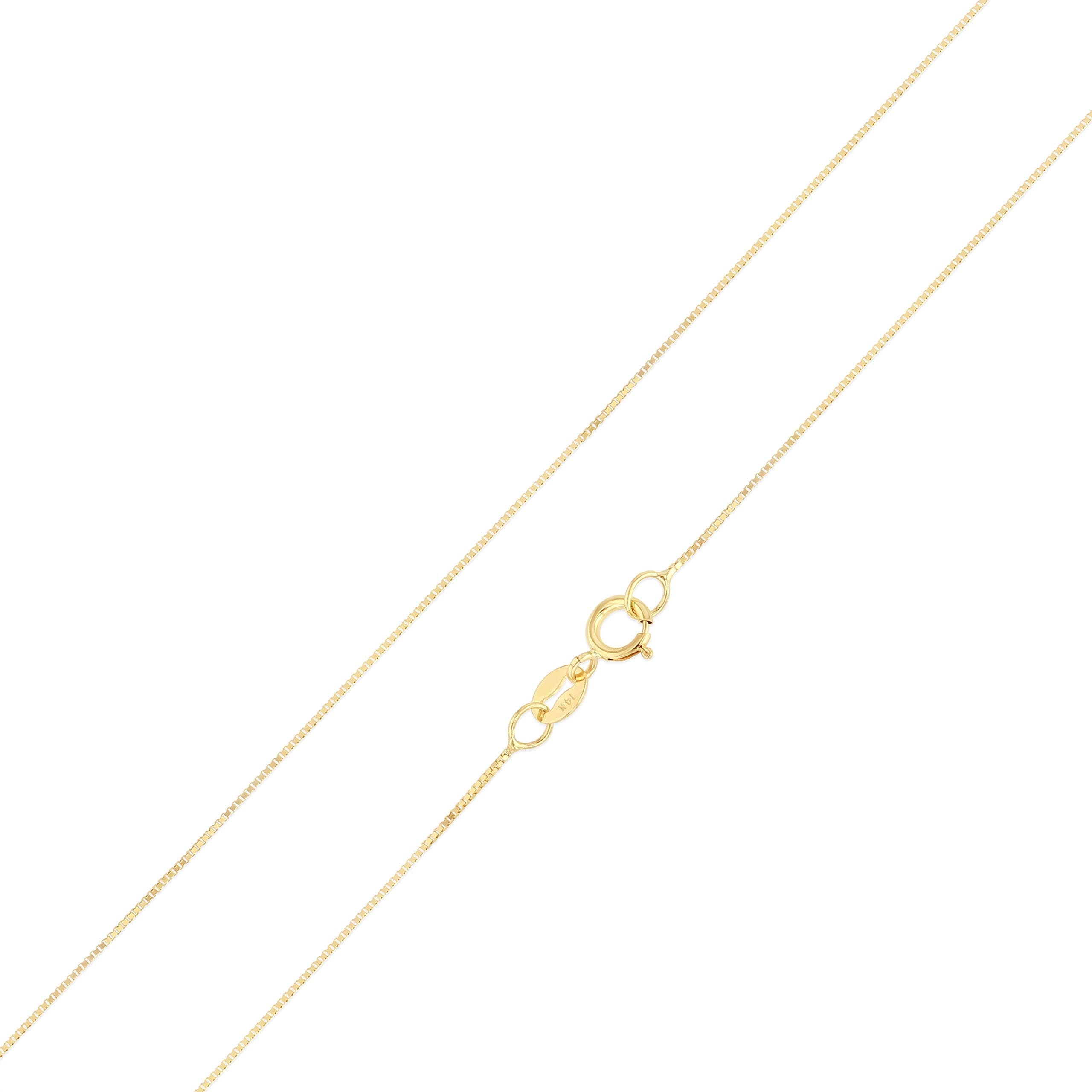 Ioka 14K Solid YELLOW or WHITE Gold 0.5mm Box Chain Necklace for Women, Real Gold Thin Venetian Link with Secure Spring Ring Clasp, Multiple Lengths 16-24 Inch