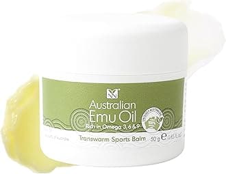 Transwarm Sports Balm with Pure Emu Oil - Hand Cream, Muscle & Joint Relief Balm - Vitamins A, D, Vitamin E Oil, F & K2, Omega 3-6-9, Tea Tree Oil - 50g Back Pain & Skin Care Itch Relief