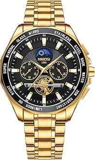 NIBOSIMen's Watches Analog Chronograph Quartz Gold Watches for Men Business Waterproof Military Stainless Steel Wrist Watches Date Calendar