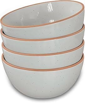 Mora Ceramic Bowls, 28oz - Set of 4 - For Cereal, Salad, Pasta, Soup, Dessert, Serving etc - Dishwasher, Microwave, and Oven Safe - Small Kitchen, Breakfast, Lunch and Dinner Approved - Earl Grey