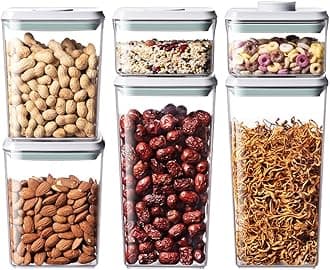 Pop Food Storage Containers Set, 6Pcs Airtight Containers with Lids for Kitchen Pantry Organizers and Storage,One Button Opening BPA-Free Food Containers for Cereal Flour Sugar(0.6, 1.3, 1.9Qt)*2